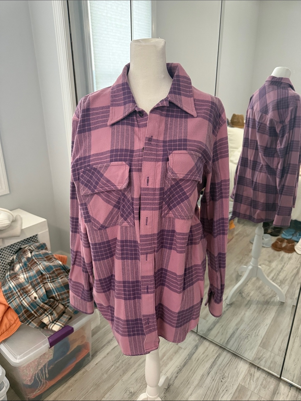 Aritzia Pink & Purple Plaid Flannel Shirt
